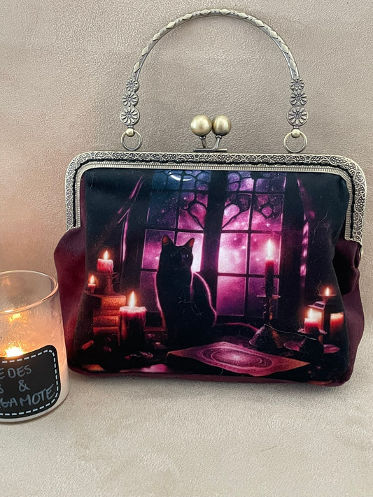 Clutch, retro clutch, vintage, cat, black cat