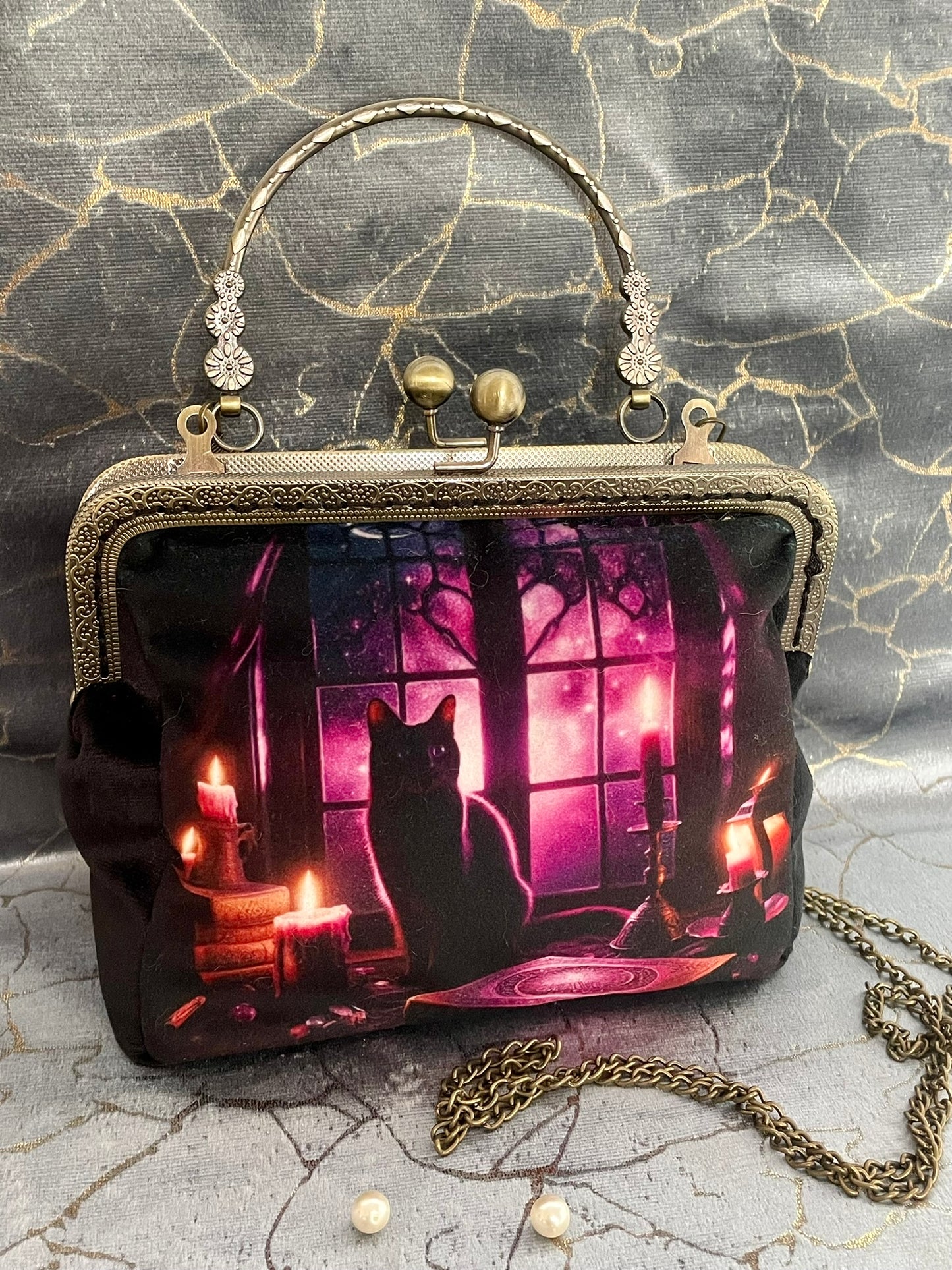 pochette, clutch chat noir mystique