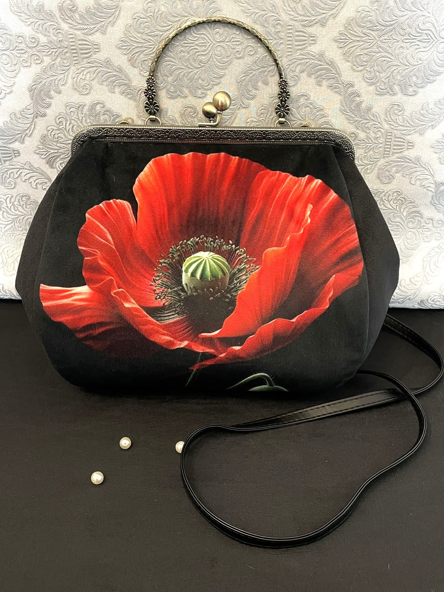 Sac Vintage Coquelicot Rouge – Sac Fleur Poetique Femme – Style Retro et Elegant