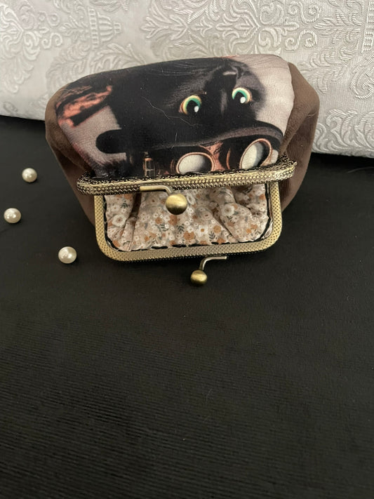 Porte-Monnaie Steampunk Chat Noir – Velours Chocolat- Fantastique