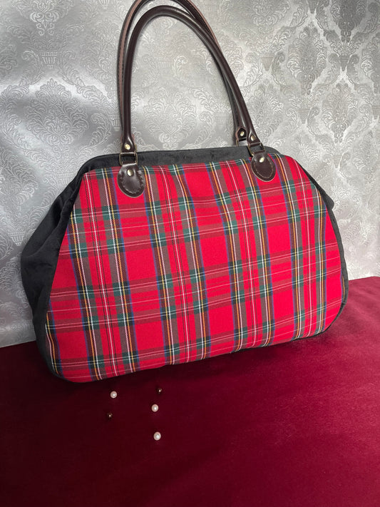 Le Sac "Mary" Tartan & Velours Noir | Style British & Rétro – Le Comptoir de Suzanne