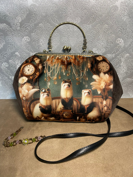 Sac à main « Les Gardiens du Temps » – Style Steampunk & Furets Aviateurs