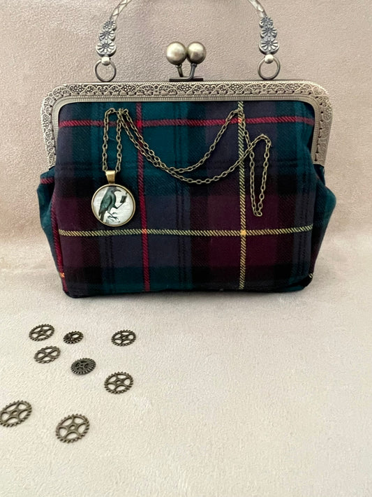 Clutch/Pochette écossais, tartan avec corbeau