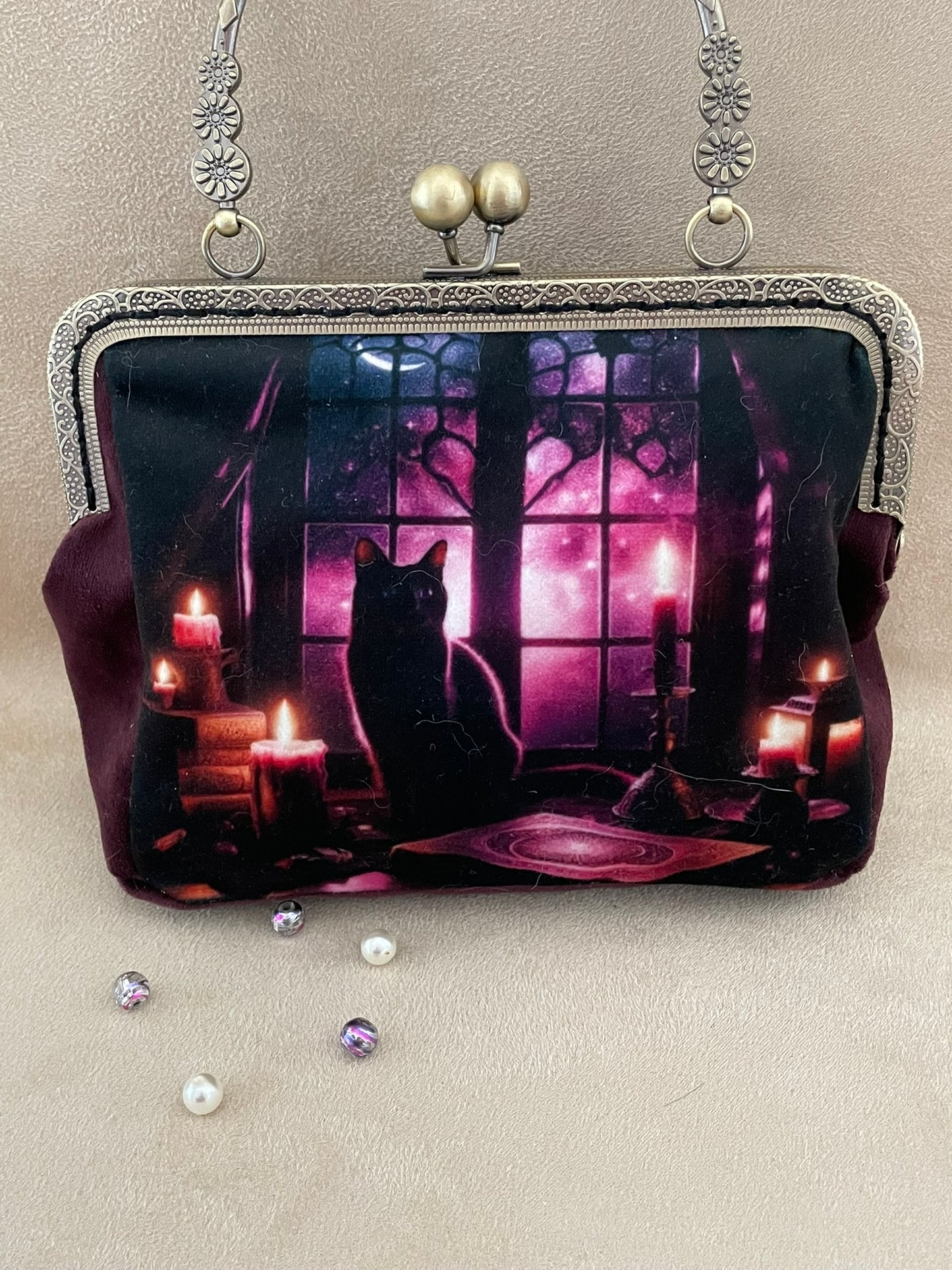 Clutch, retro clutch, vintage, cat, black cat