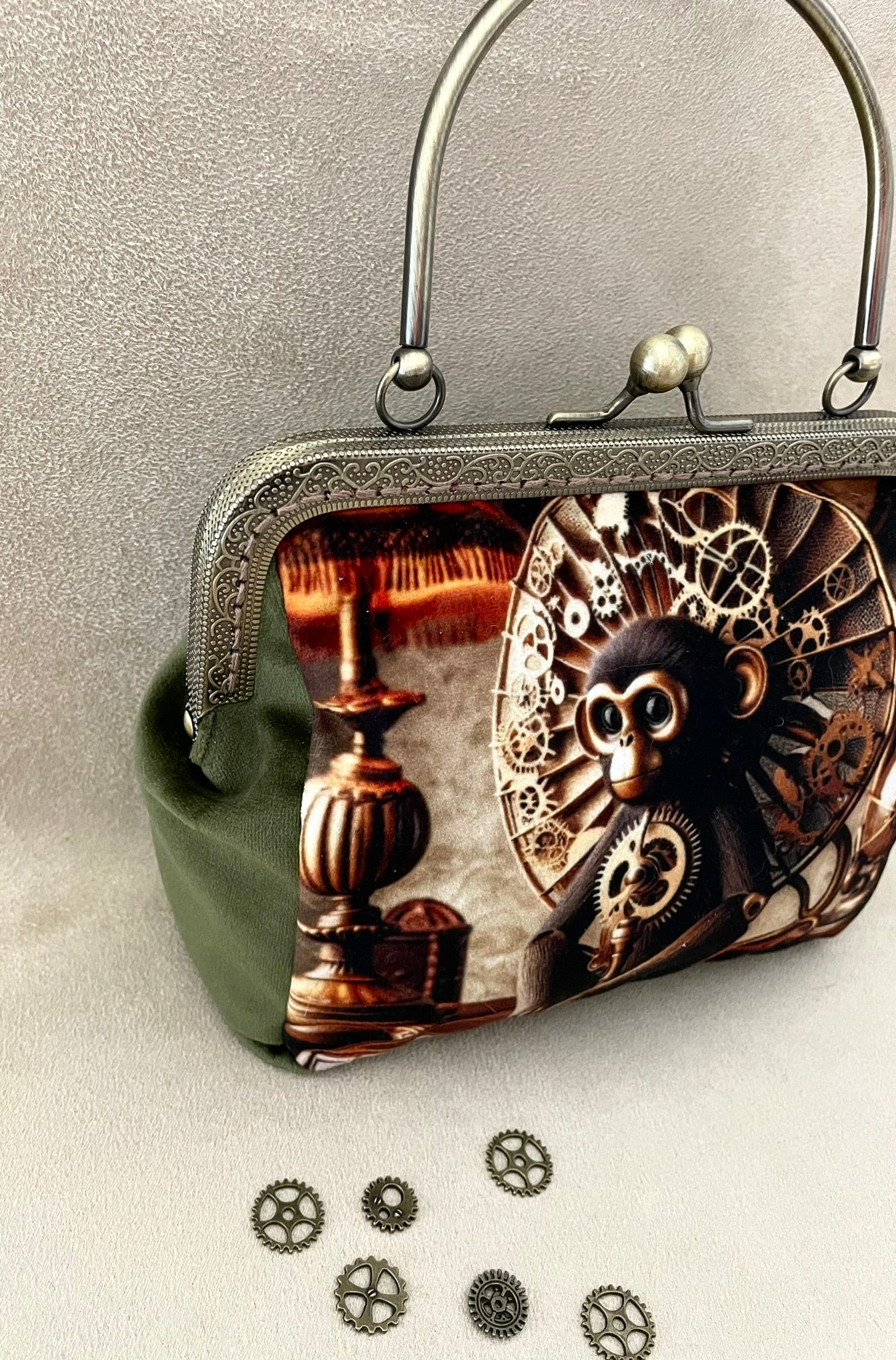 Clucht/Pochette singe monkey steampunk, engrenage