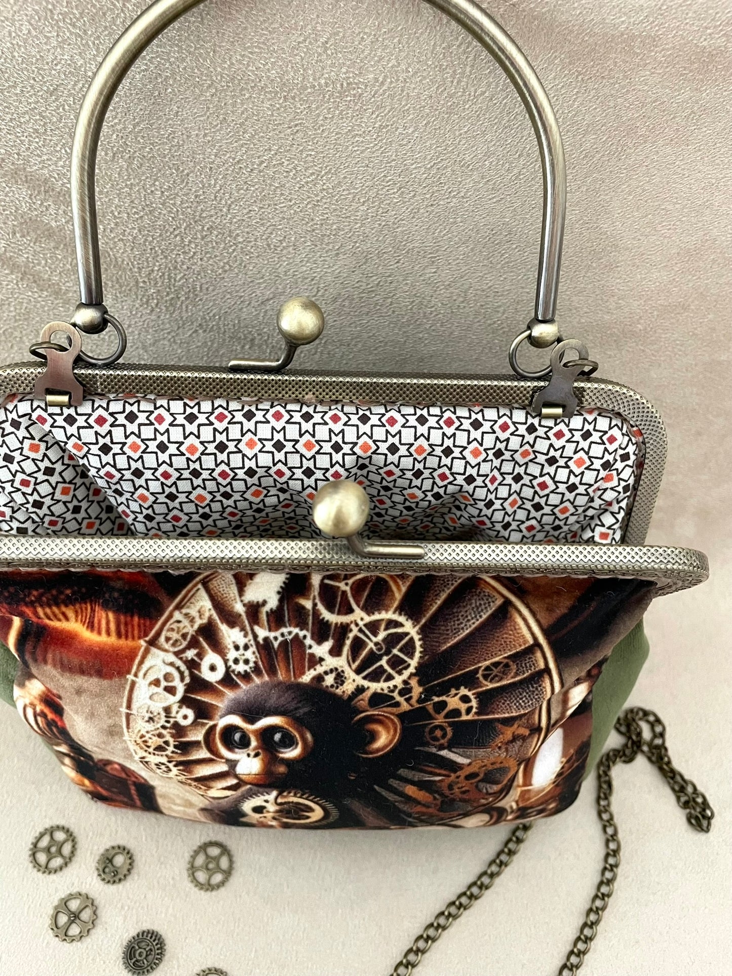 Clucht/Pochette singe monkey steampunk, engrenage