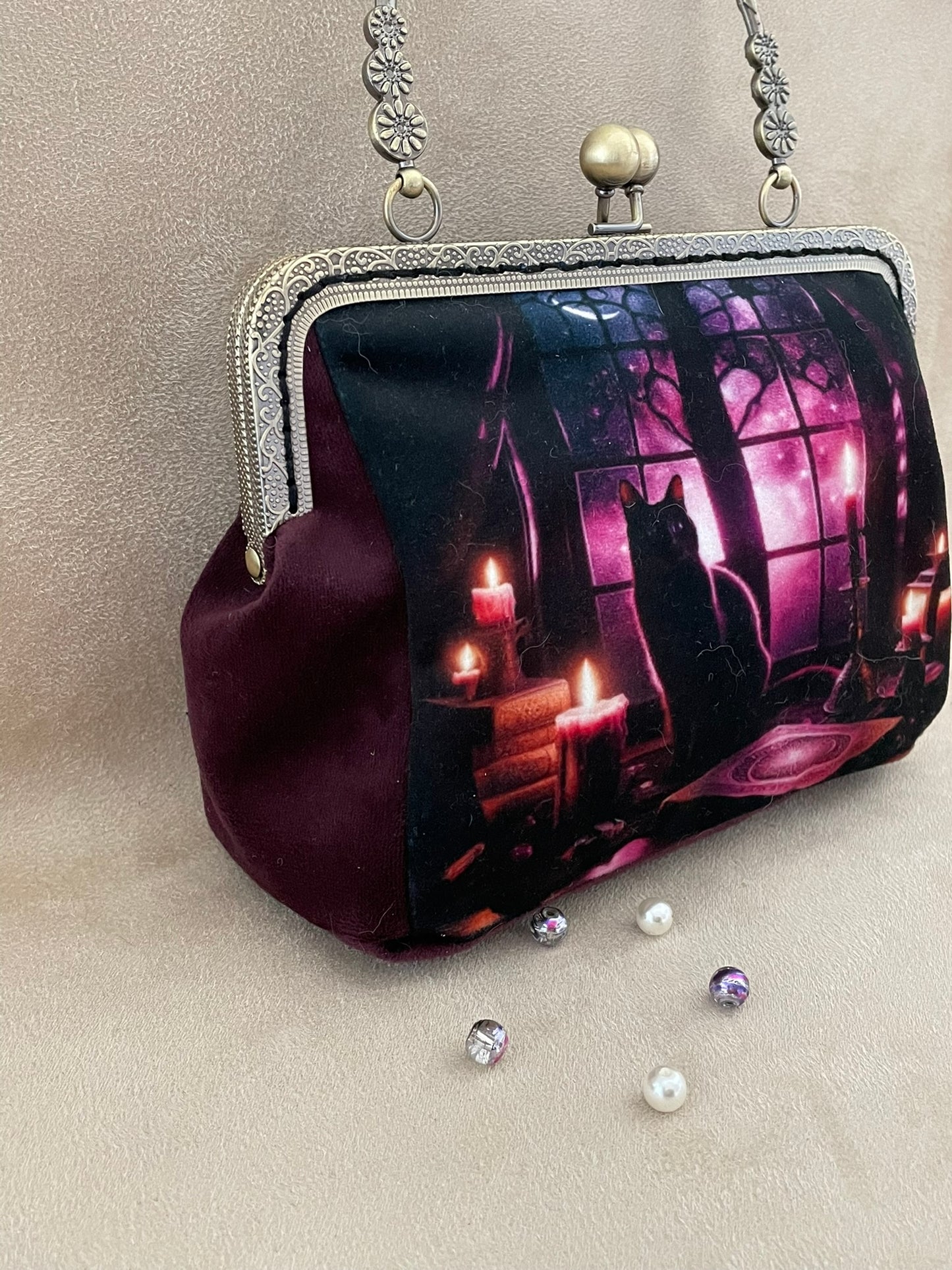 Clutch, retro clutch, vintage, cat, black cat