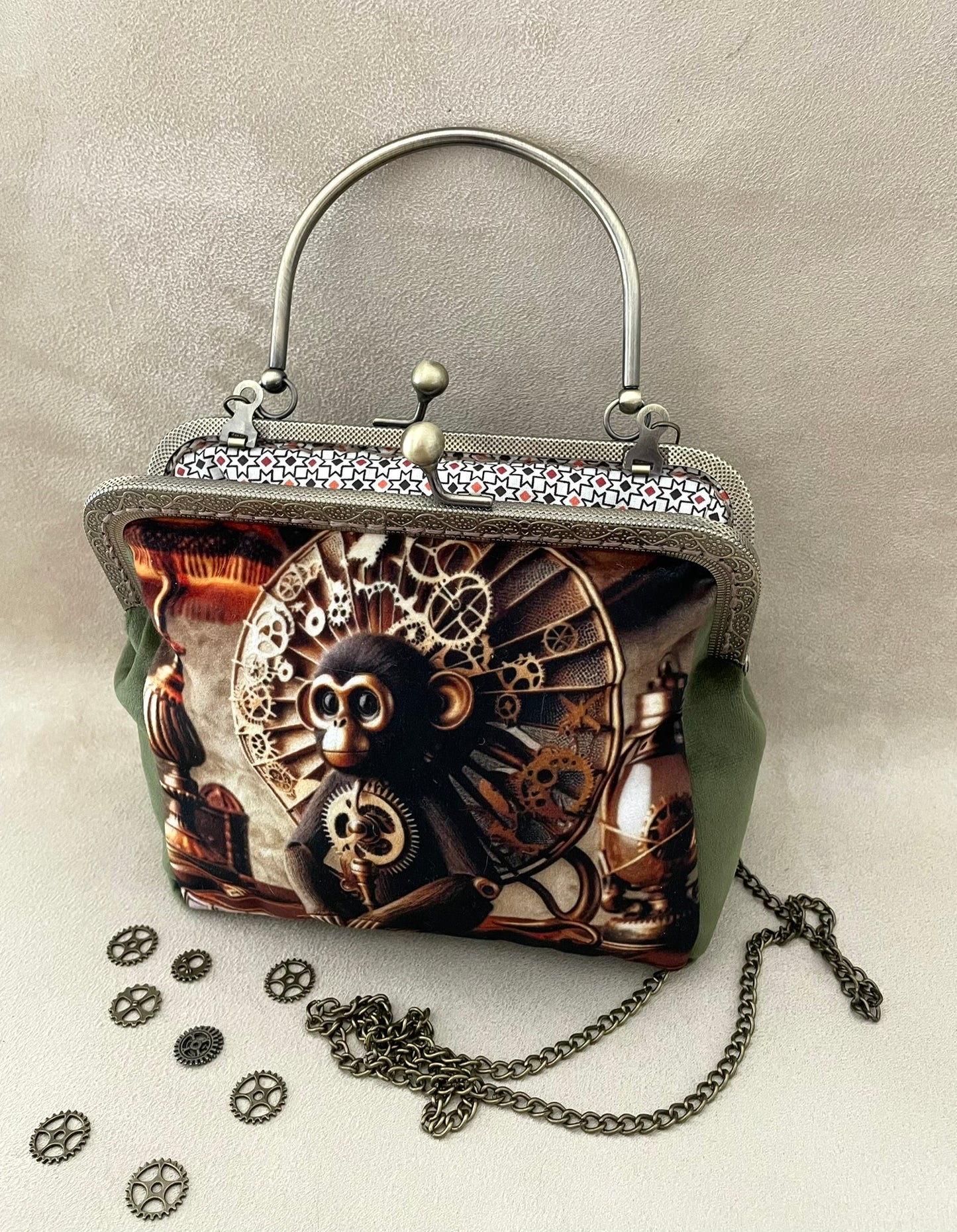 Clucht/Pochette singe monkey steampunk, engrenage