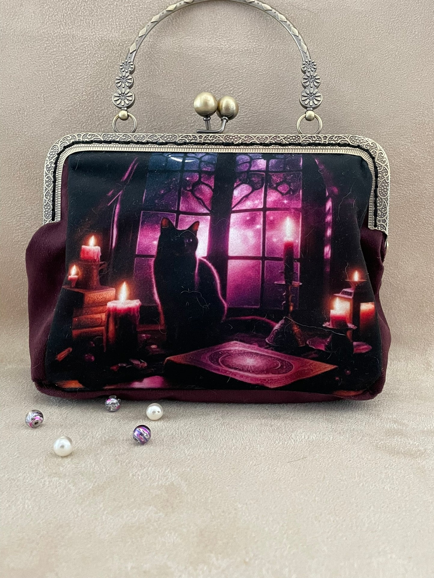 Clutch, retro clutch, vintage, cat, black cat