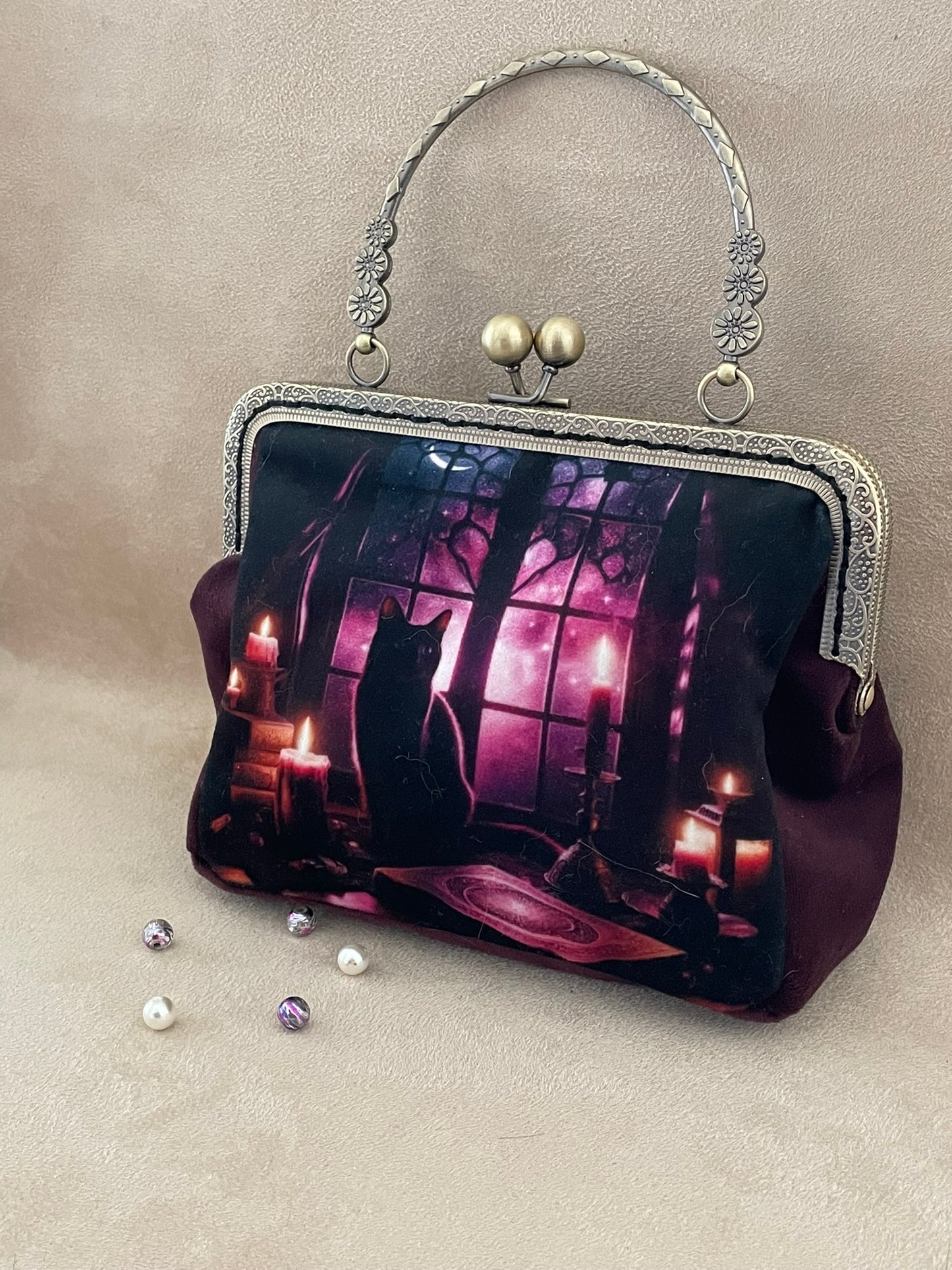 Clutch, retro clutch, vintage, cat, black cat