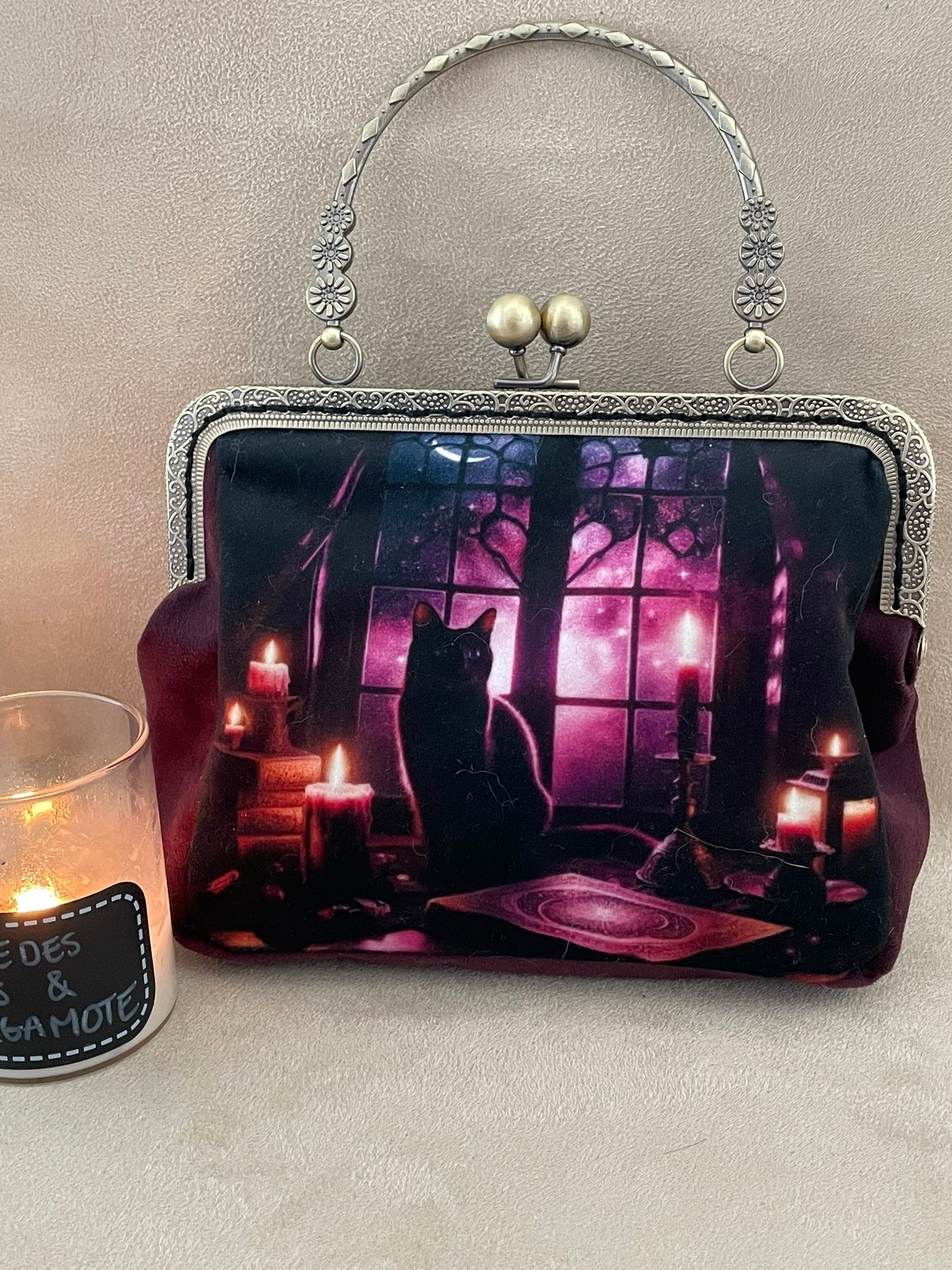 Clutch, retro clutch, vintage, cat, black cat