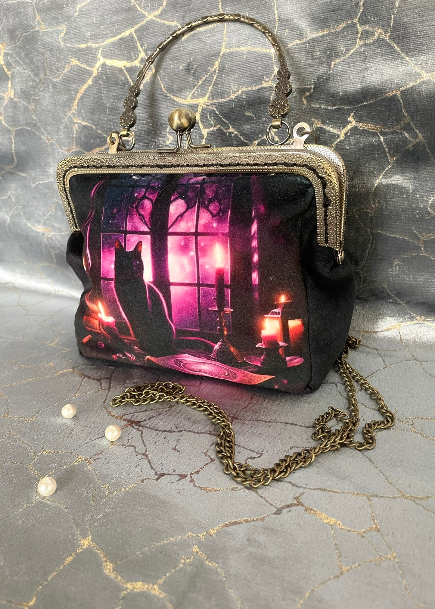 pochette, clutch chat noir mystique