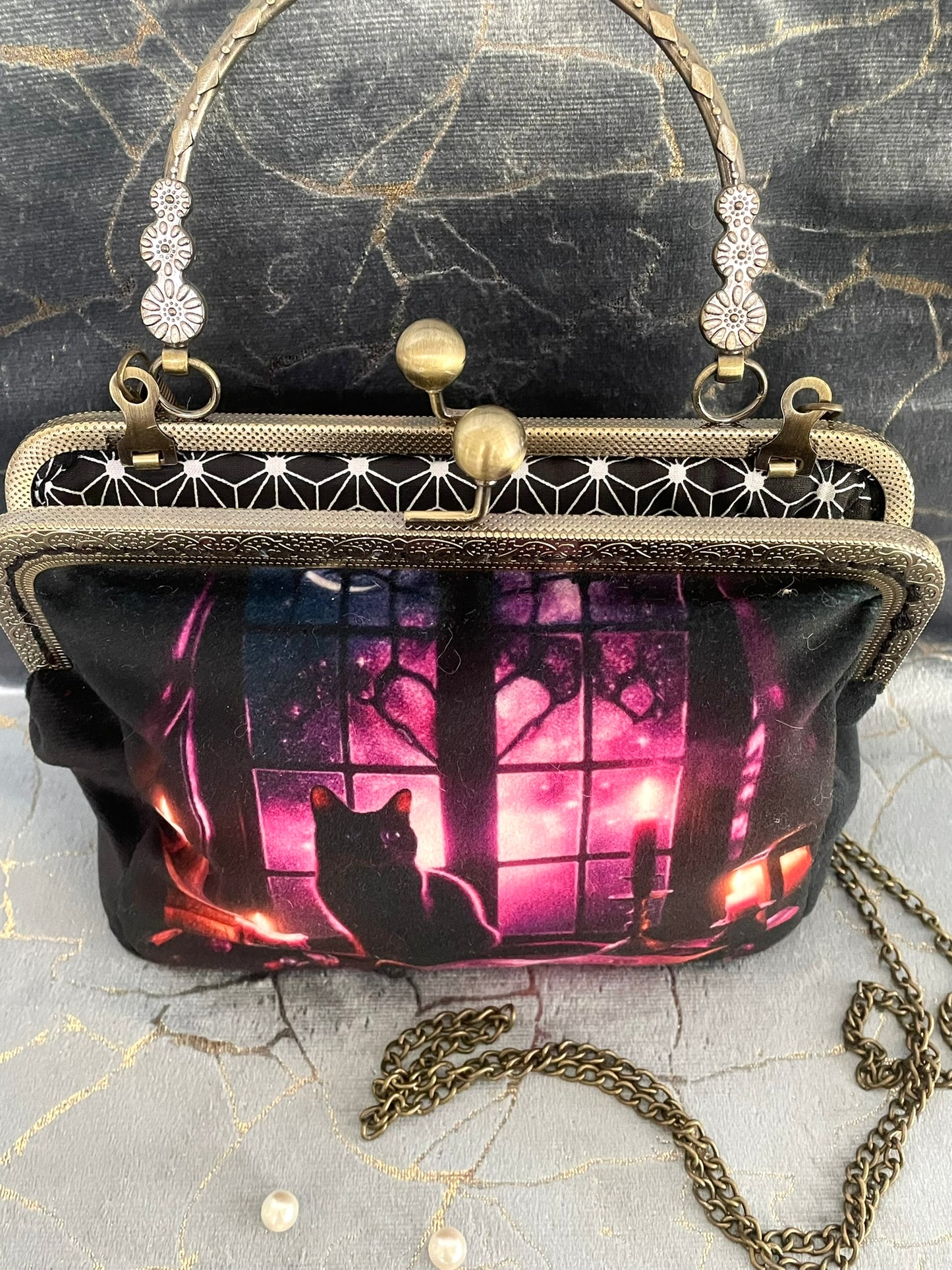 pochette, clutch chat noir mystique
