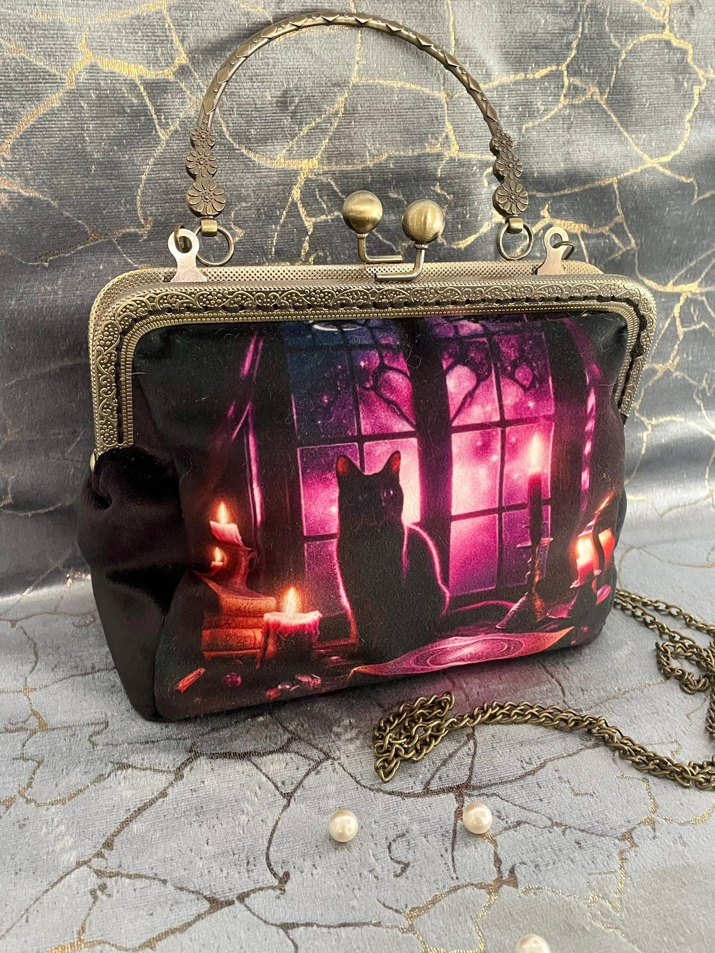 pochette, clutch chat noir mystique
