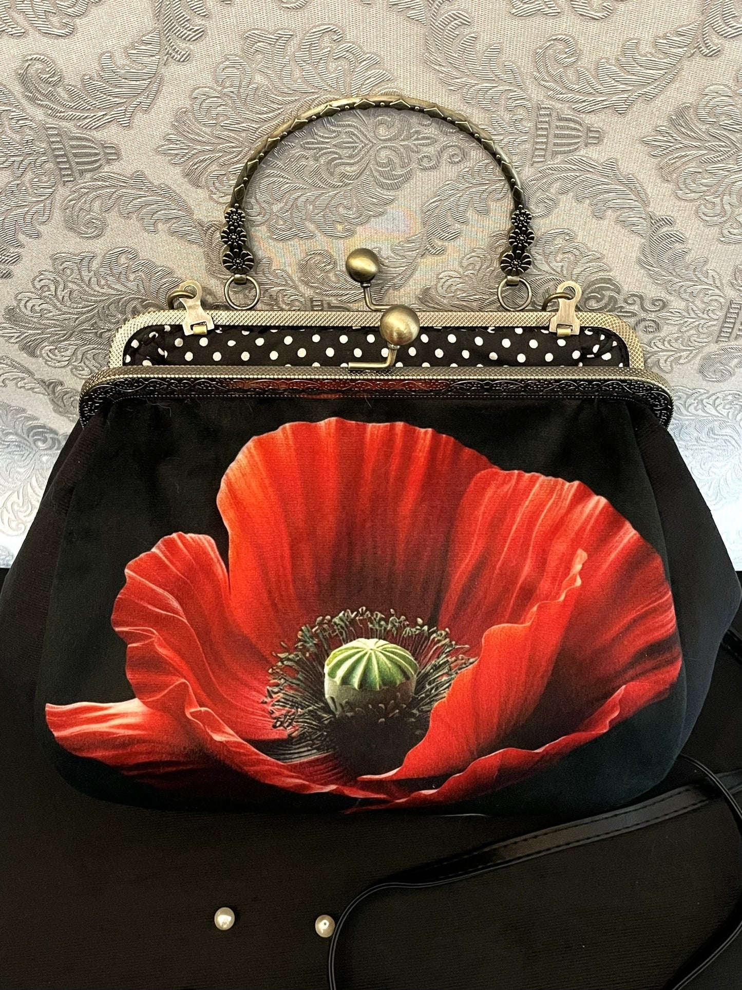Sac Vintage Coquelicot Rouge – Sac Fleur Poetique Femme – Style Retro et Elegant