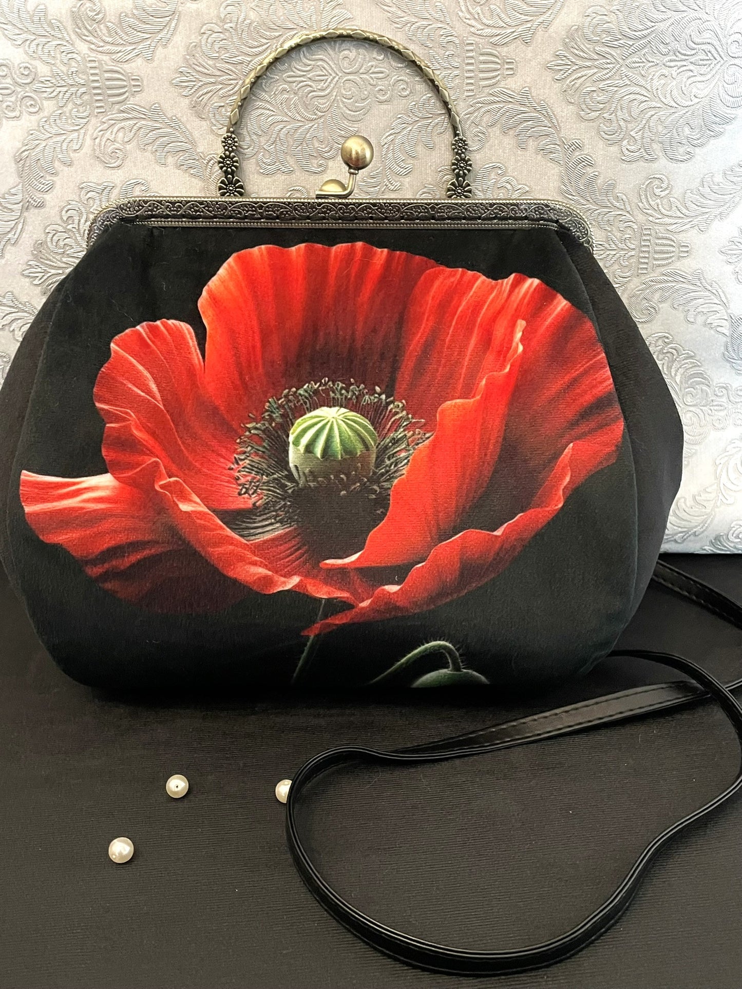 Sac Vintage Coquelicot Rouge – Sac Fleur Poetique Femme – Style Retro et Elegant