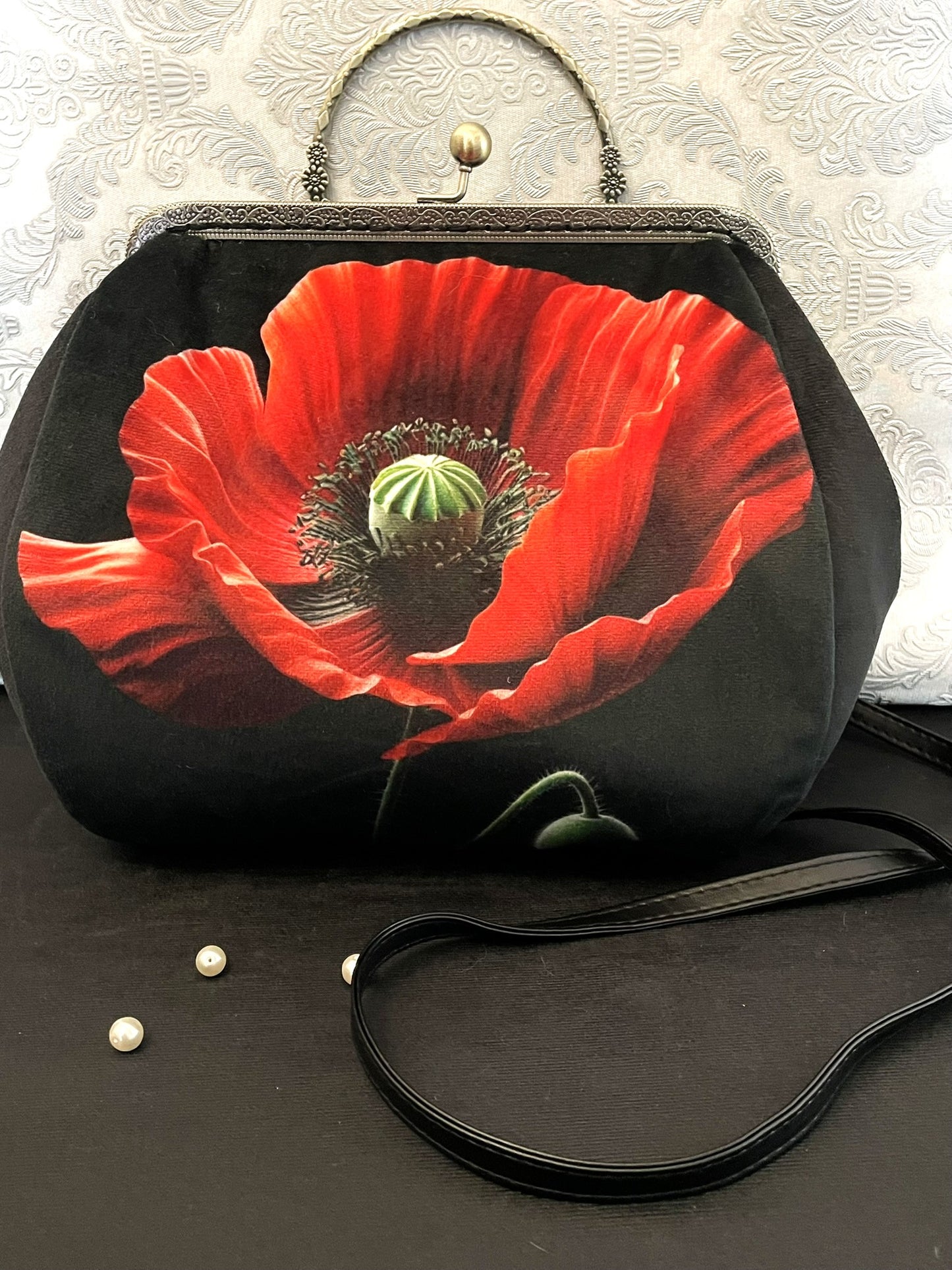 Sac Vintage Coquelicot Rouge – Sac Fleur Poetique Femme – Style Retro et Elegant