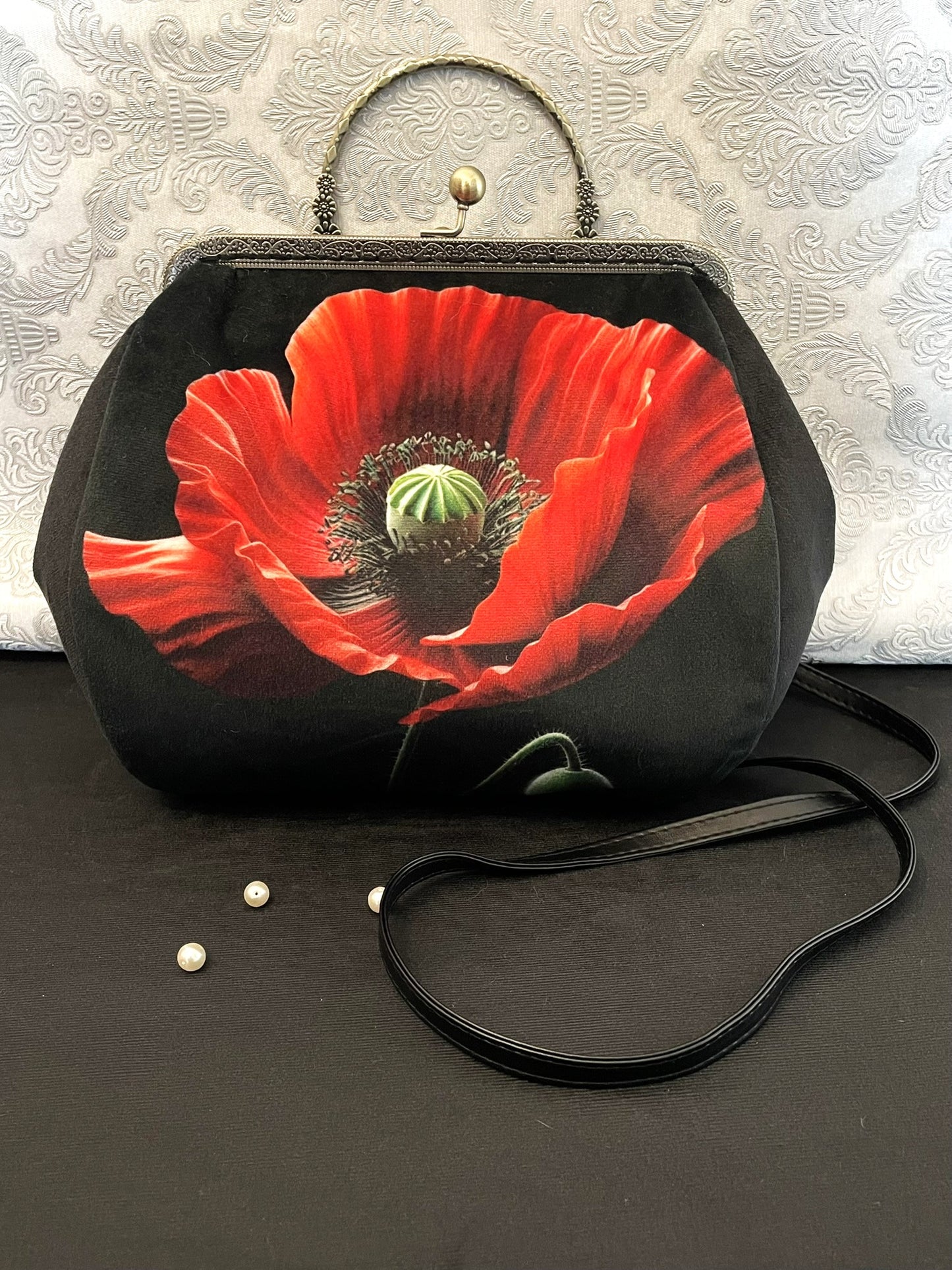 Sac Vintage Coquelicot Rouge – Sac Fleur Poetique Femme – Style Retro et Elegant
