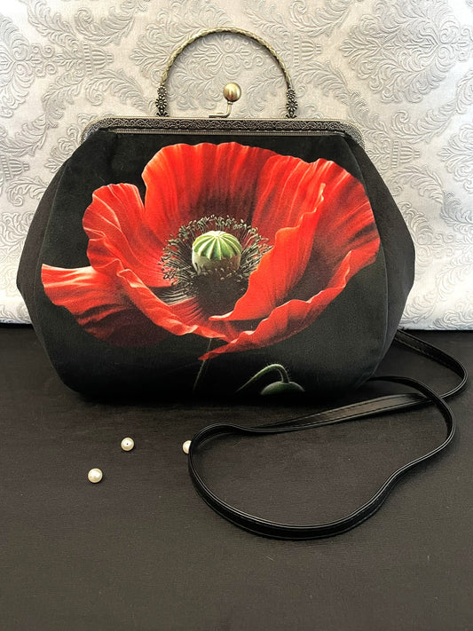 Sac Vintage Coquelicot Rouge – Sac Fleur Poetique Femme – Style Retro et Elegant