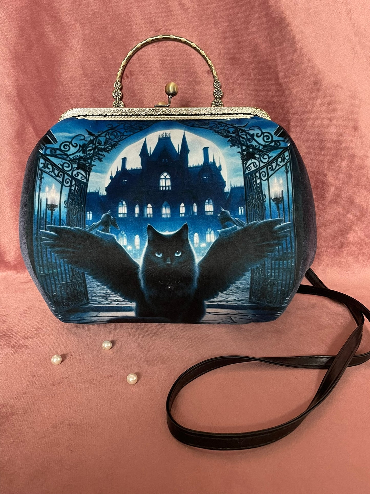 Sac Vintage Mystique Chat Noir Ailé – Accessoire Fantaisie Feminin – Elegance Sombre & Envoutante