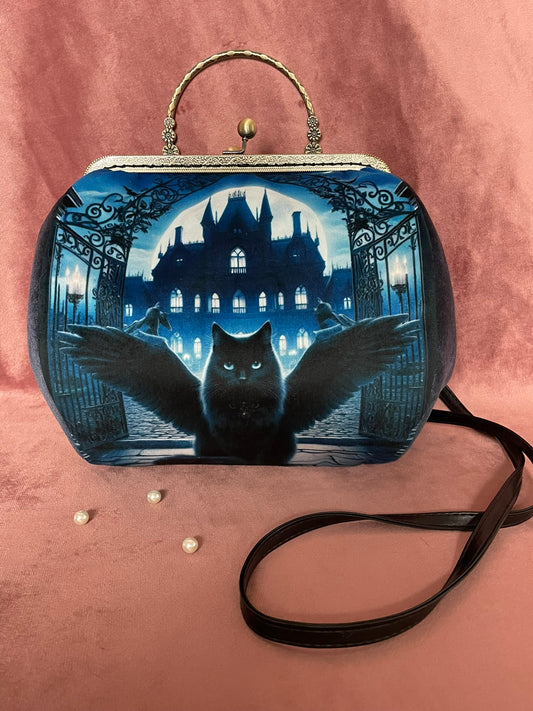 Sac Vintage Mystique Chat Noir Ailé – Accessoire Fantaisie Feminin – Elegance Sombre & Envoutante