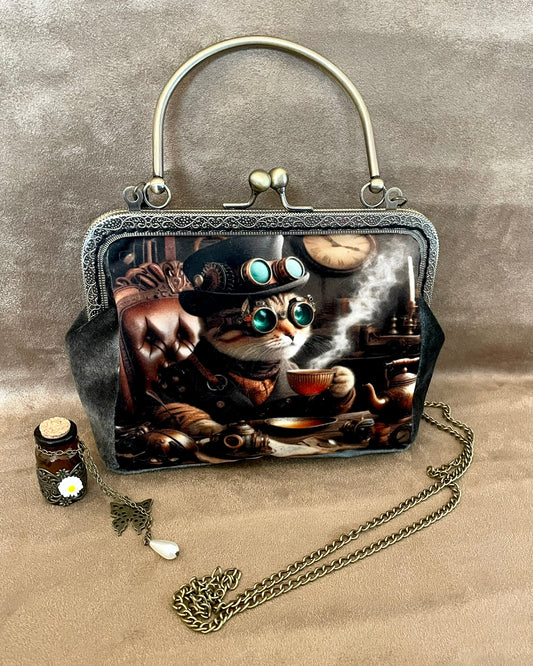 Sac Steampunk "Chat du Temps" – Clutch Vintage à l’Esprit Victorien