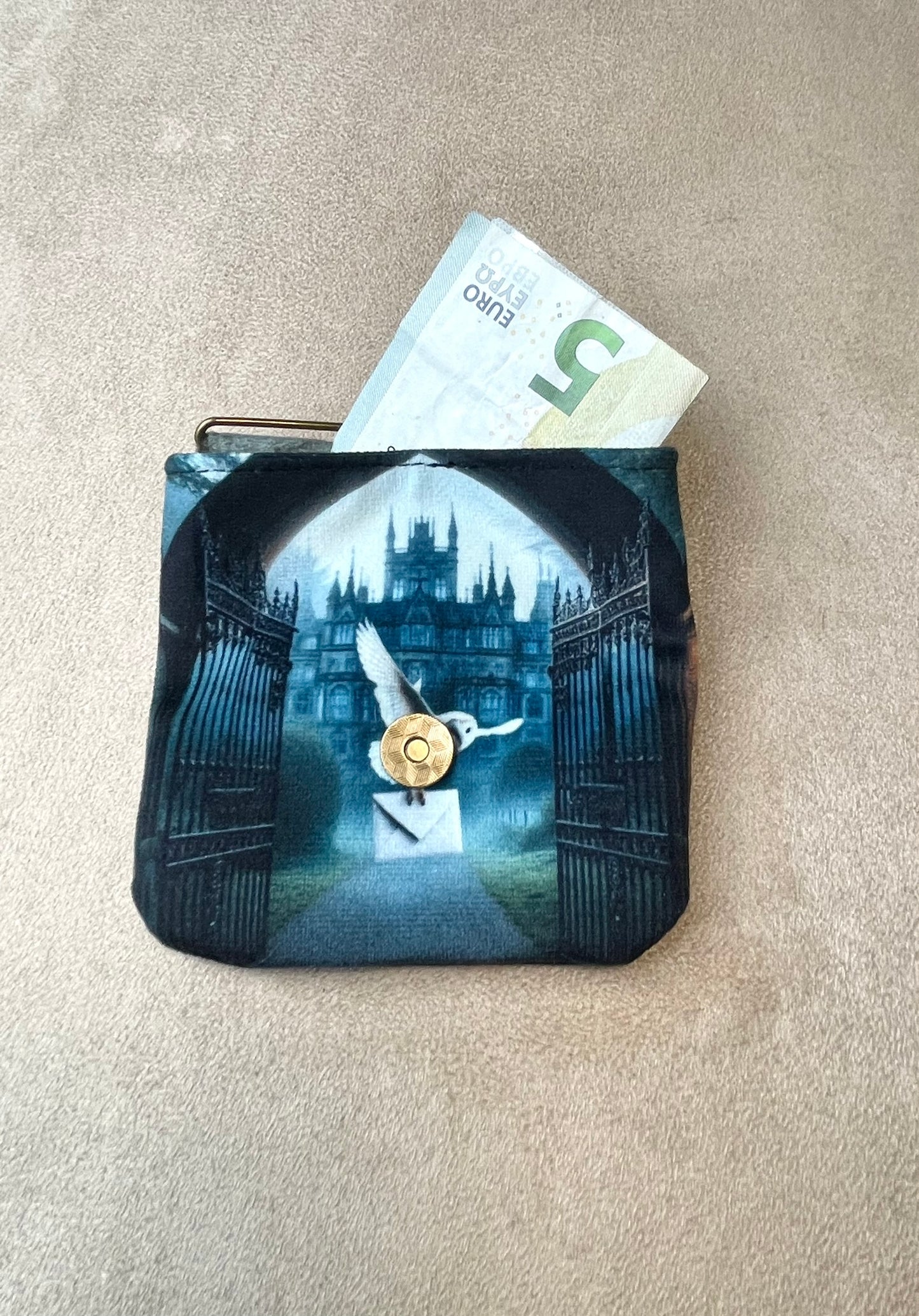 porte monnaie aimanté - Chouette messagère et château enchanté