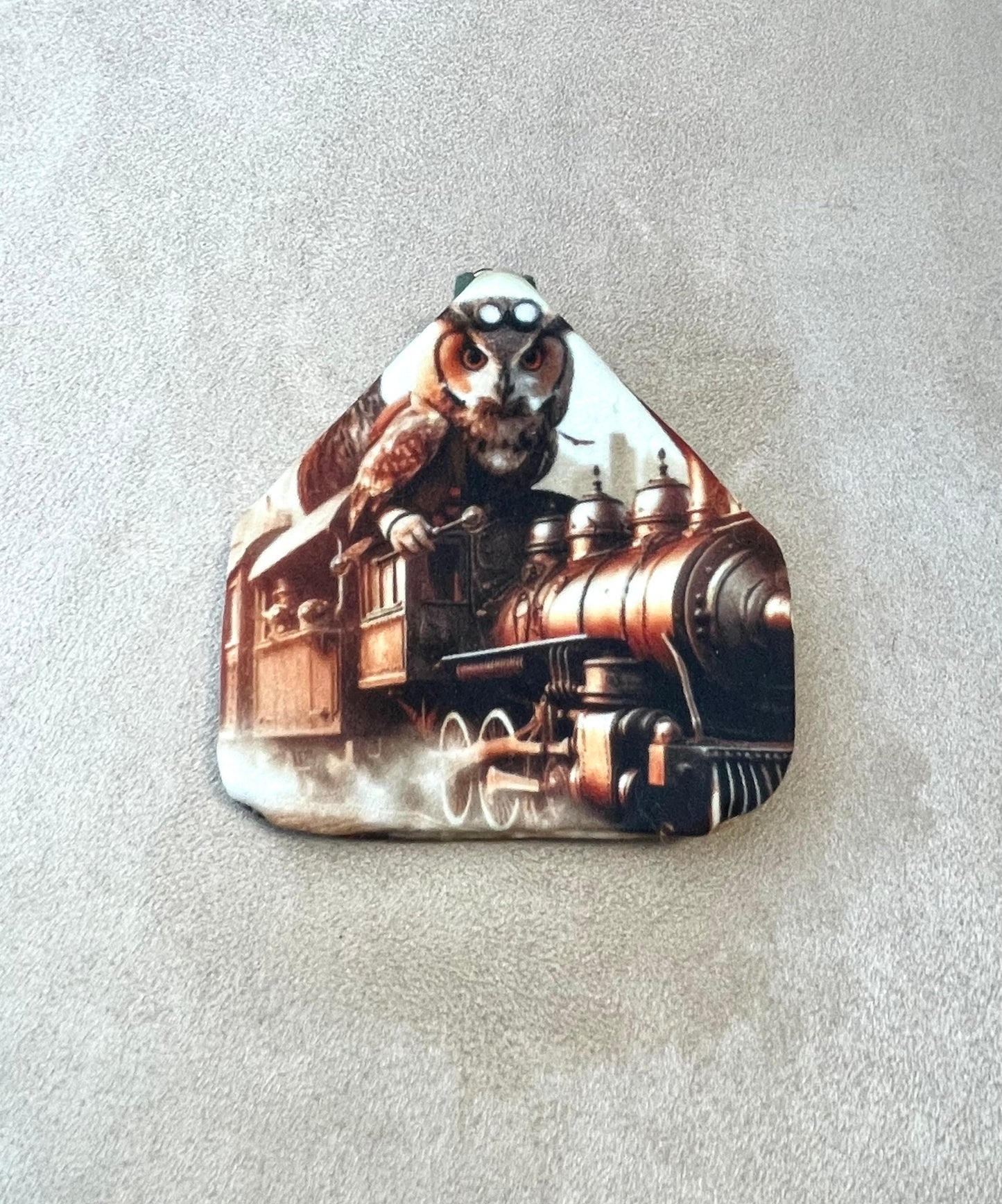 porte monnaie aimanté -Locomotive et chouettes steampunk