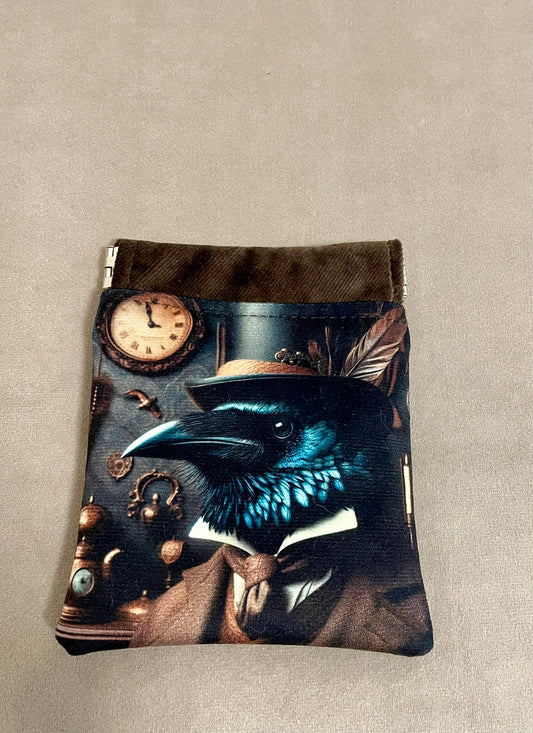 Porte-monnaie clac "Corbeau Steampunk" – Illustration victorienne & velours – Accessoire compact et mystérieux