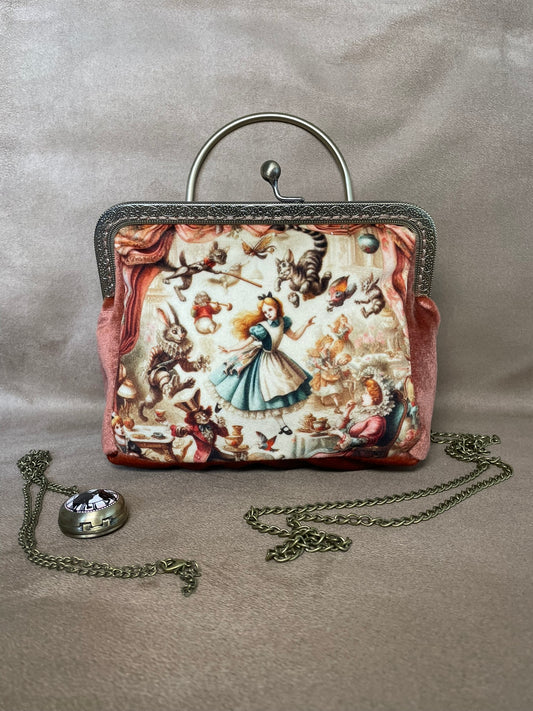pochette/Clutch « L'Heure du Thé au Pays des Merveilles » – Velours & Féerie Vintage