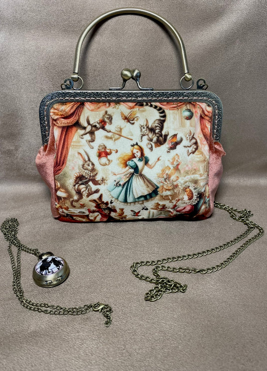 Pochette clutch  "L'Heure du Thé au Pays des Merveilles" – Pochette Vintage Vieux Rose