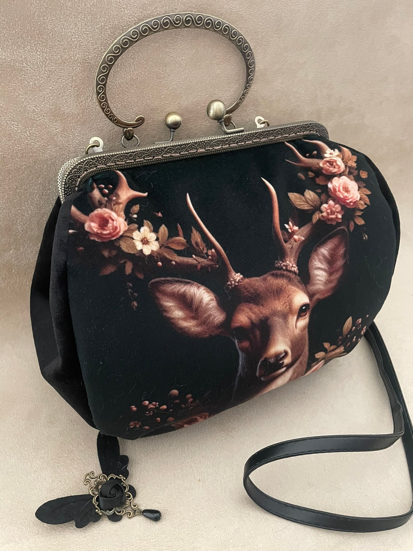 sac rétro en velours, cerf