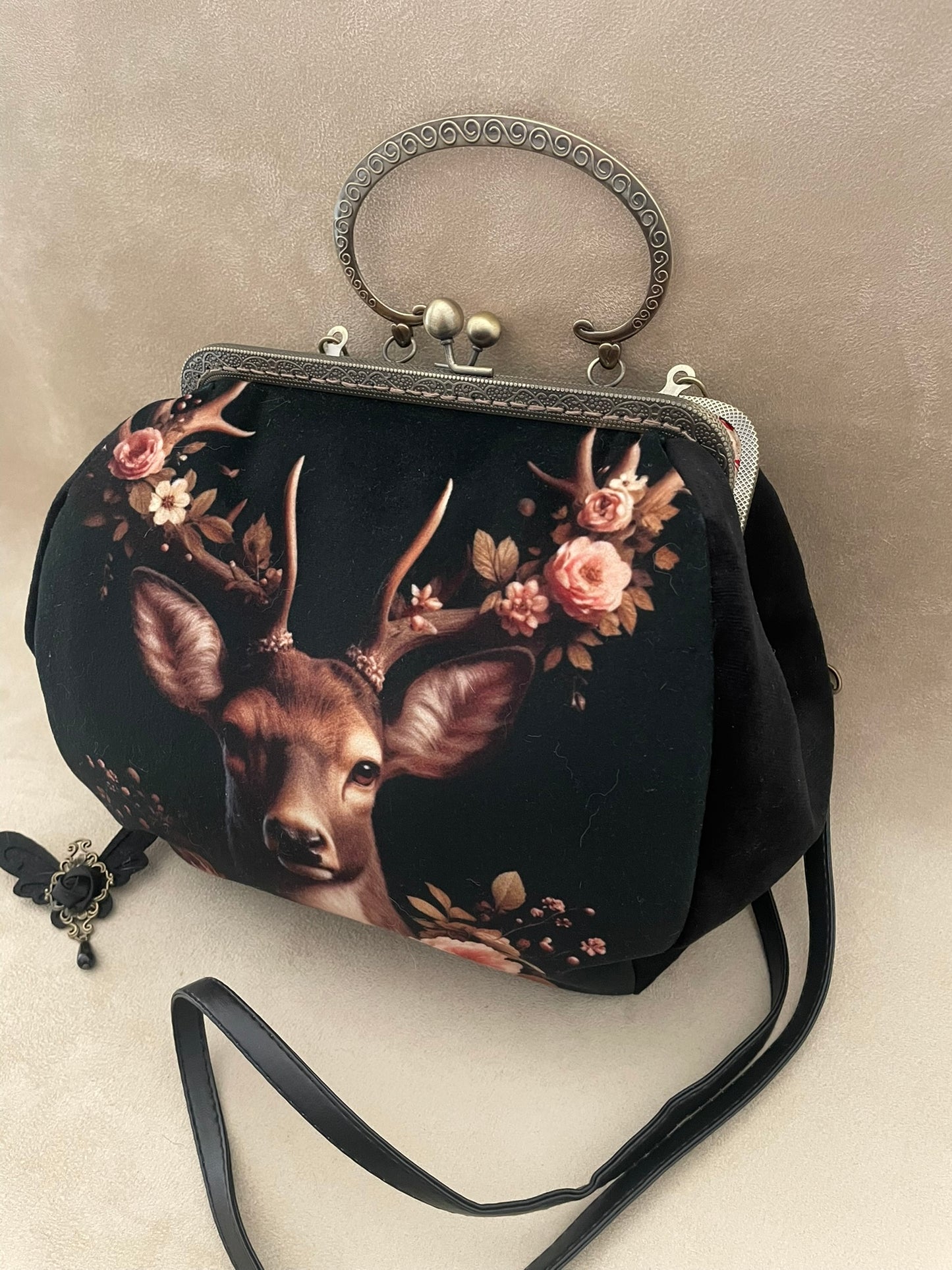 sac rétro en velours, cerf