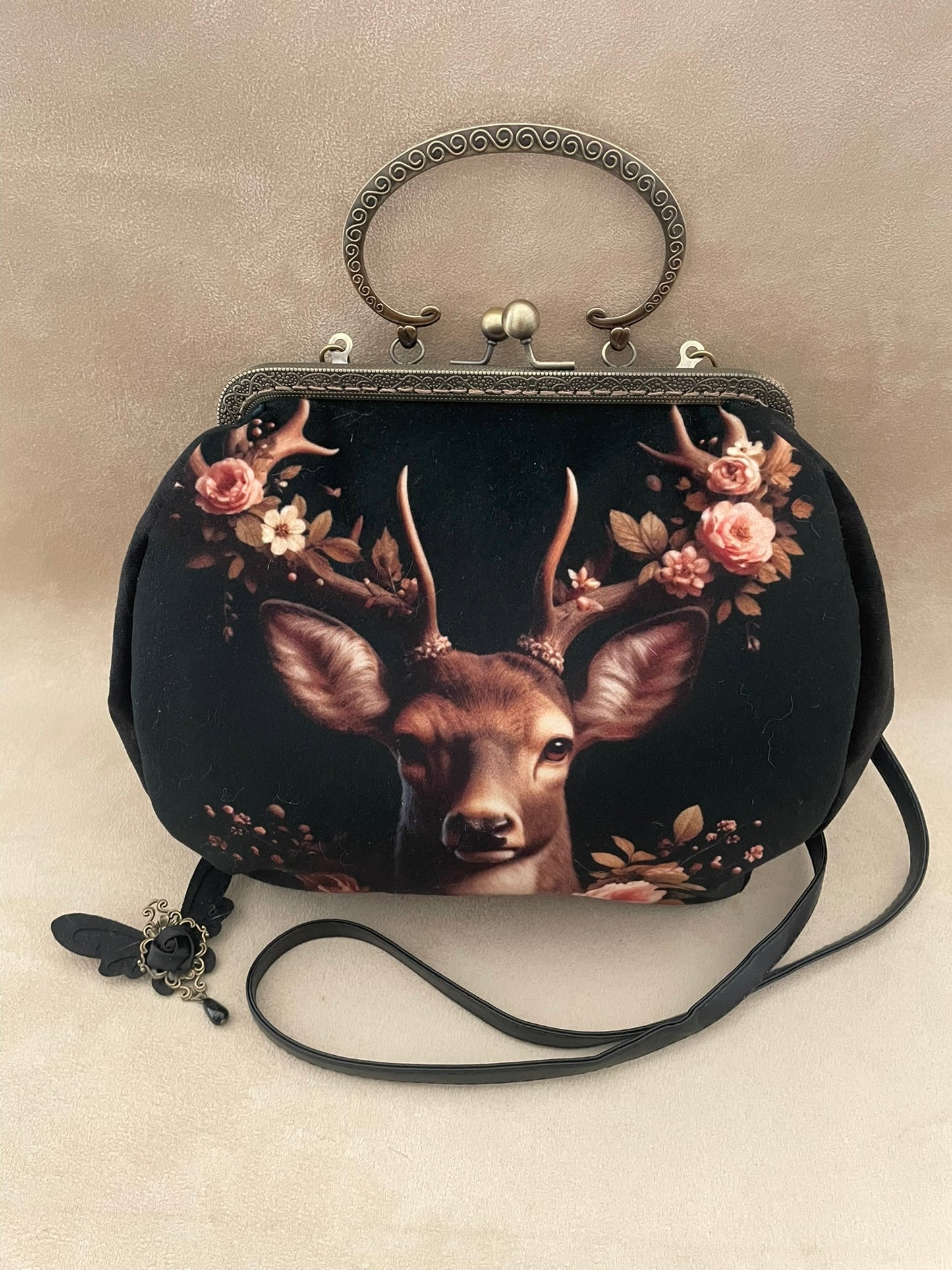 sac rétro en velours, cerf