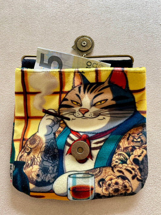 porte monnaie aimanté chat tatoué