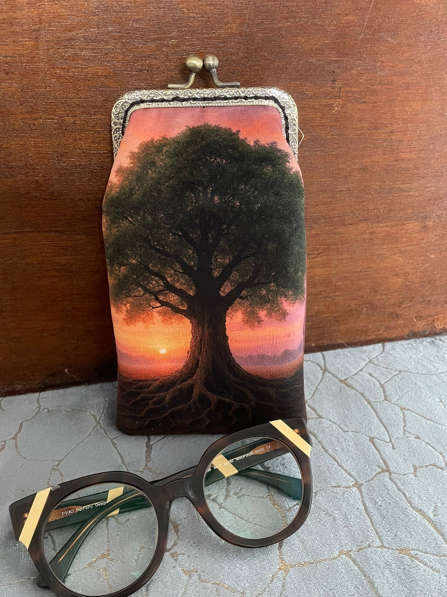 Étui à Lunettes Rétro Velours « L'Arbre de Vie » – Fait Main