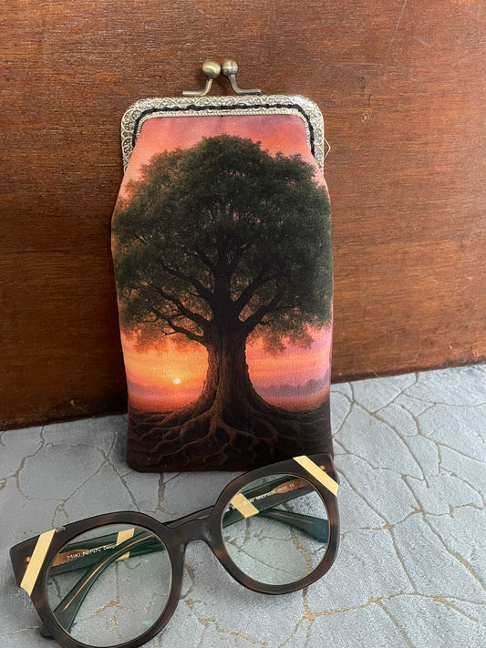 Étui à Lunettes Rétro Velours « L'Arbre de Vie » – Fait Main