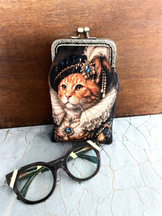 Étui à Lunettes Rétro Velours « Le Chat Renaissance » – Fait Main