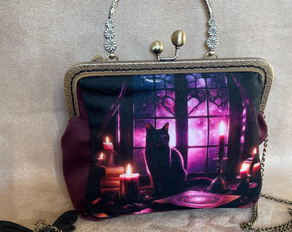 Clutch, retro clutch, vintage, cat, black cat