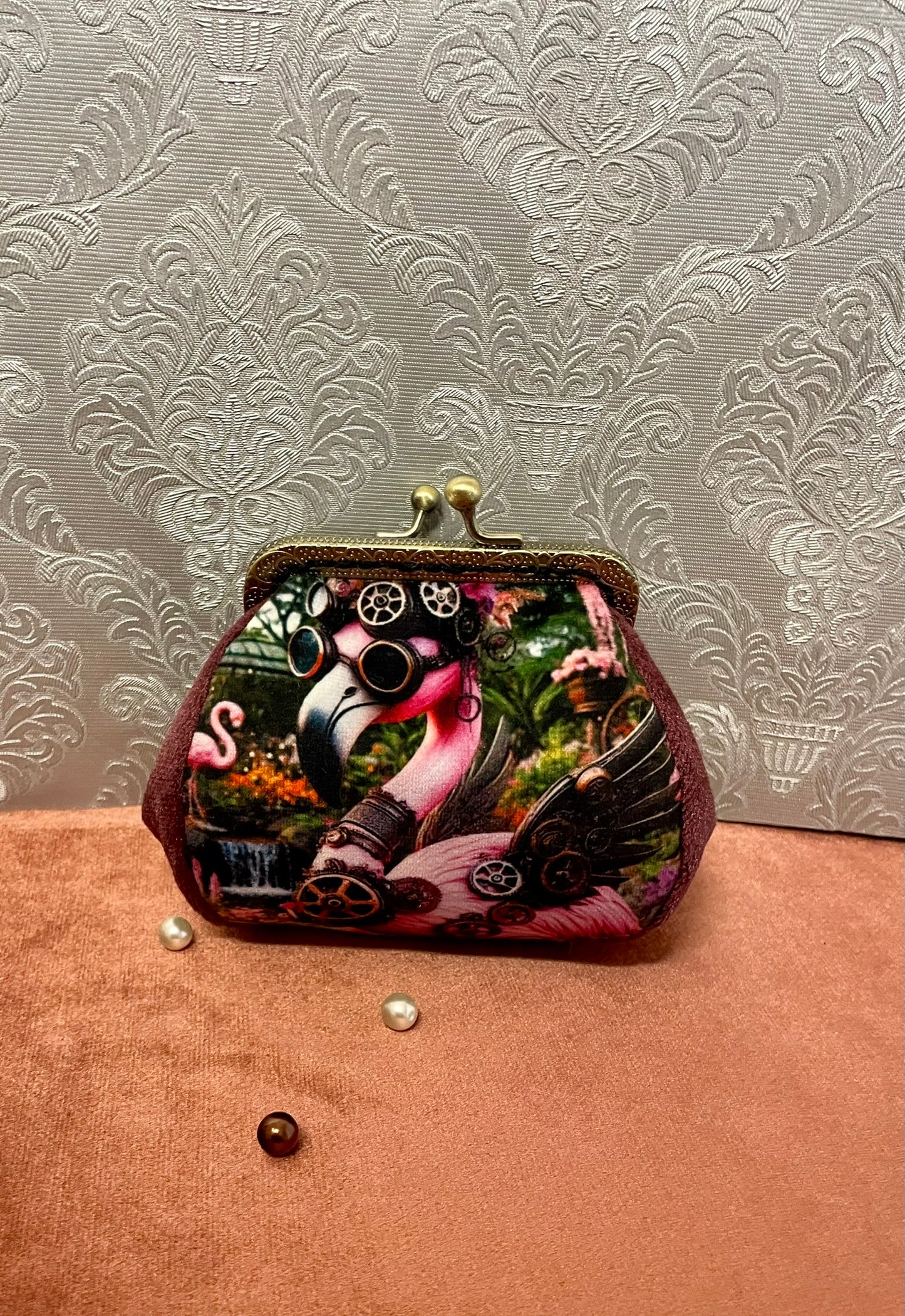 Porte-monnaie Steampunk flamant rose avec lunettes aviateur