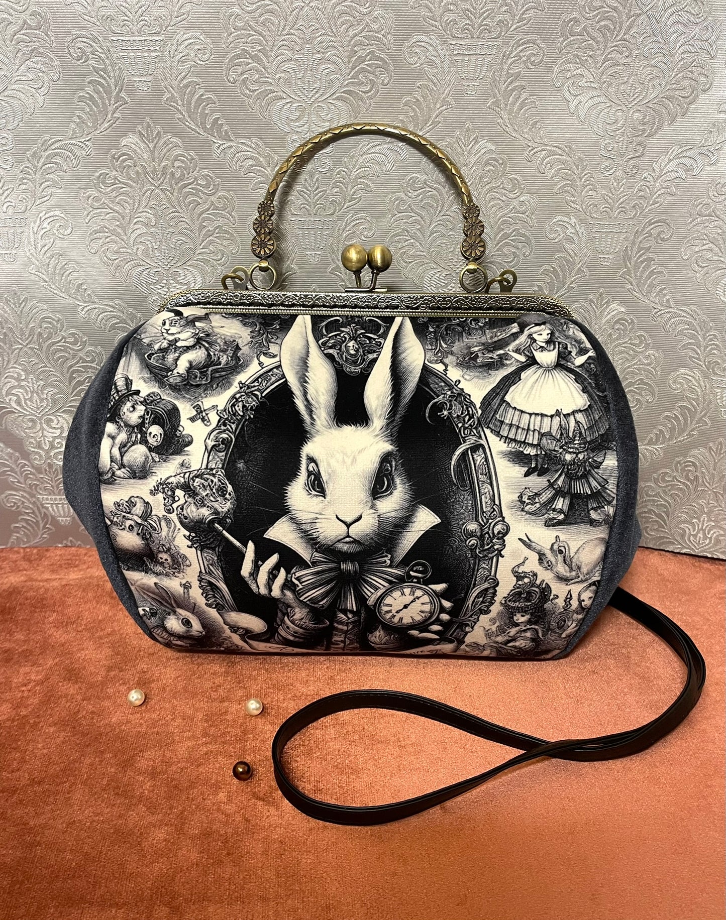 Sac à main Alice au pays des merveilles avec le lapin blanc esprit gravure