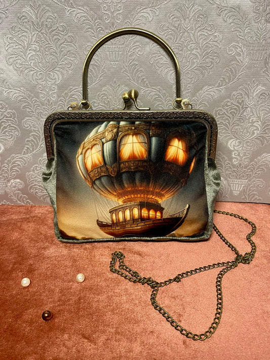 Sac à main Steampunk L’Aéronef Onirique illustration montgolfière fantastique Le Comptoir de Suzanne.